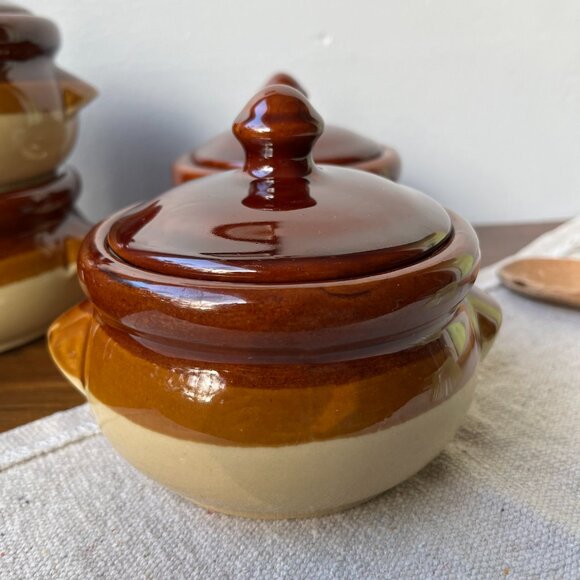 4 Ceramic Individual Pots Crocks Oven Baking Casserole Bean Onion Soup Taiwan - Picture 4 of 15